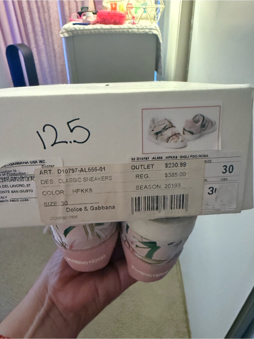 Dolce & Gabbana Kids White & Pink Floral Sneakers